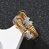 Brass Micro Pave Clear Cubic Zirconia Cuff Finger Rings for Women RJEW-U033-03PG-3