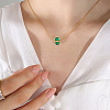Rectangle Glass Pendant 304 Stainless Steel Cable Chain Necklaces for Women FS-WGAF7A7-05-1
