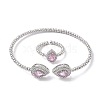 Teardrop Brass Micro Pave Cubic Zirconia Cuff Bangles & Rings Sets for Women SJEW-R002-04P-02-5