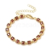 Square Brass Pave Cubic Zirconia Link Chain Bracelets for Women BJEW-P385-04G-04-1