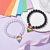 2Pcs 2 Style Synthetic Hematite & Glass Round Beaded Stretch Bracelets Set BJEW-JB10050-03-2