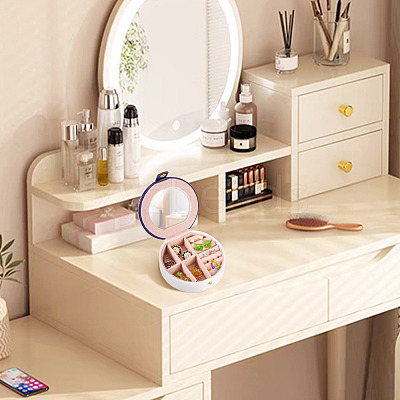 Round PU Leather & Plastic Jewelry Set Storage Box CON-TAC0014-06A-1