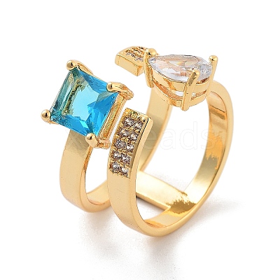 Brass with Cubic Zirconia Open Cuff Rings LS-RJEW-B053-02-1