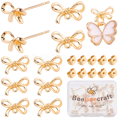 20Pcs Bowknot Brass Stud Earring Findings KK-BBC0028-23-1