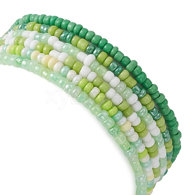 6Pcs Glass Seed & Brass Beaded Stretch Bracelets Set BJEW-JB09538-02-1