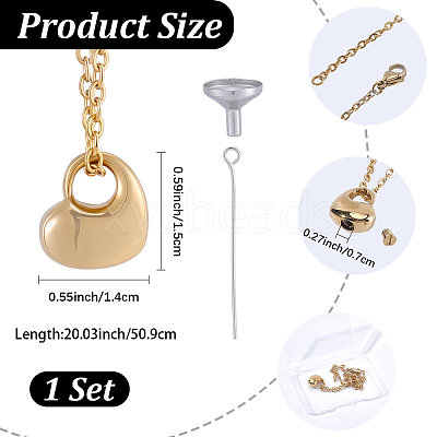 1Pc 304 Stainless Steel Heart Pendant Urn Ashes Necklaces NJEW-CN0001-20G-1