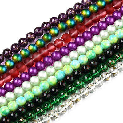 Mixed Painted Round Glass Beads Strands DGLA-X0002-8mm-1