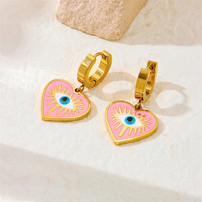 304 Stainless Steel Enamel Heart with Evil Eye Hoop Earrings FS-WGFA37A-04-1