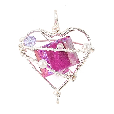 Electroplated Natural Quartz Copper Wire Wrapped Pendants PALLOY-TA00429-04-1