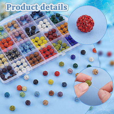 240Pcs 24 Colors Pave Disco Ball Beads RB-PH0001-32-1