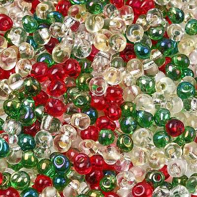 4 Colors Christmas 6/0 Transparent Fringe Glass Seed Beads SEED-X0058-11-1