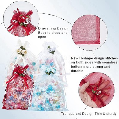 40Pcs 4 Colors 3D Flower Organza Drawstring Bags OP-BBC0001-06A-1