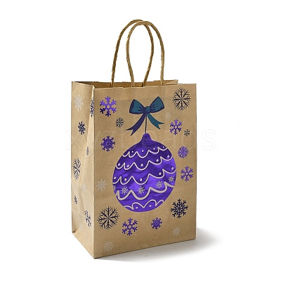 Christmas Theme Blue Printed Kraft Paper Tote Bags with Handles ABAG-B006-04A-1