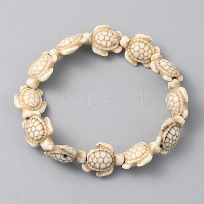 Synthetic Turquoise Tortoise Beaded Stretch Bracelet for Women BJEW-WH0018-16B-1