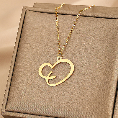 304 Stainless Steel Heart Initial Pendant Necklaces for Women Men FS-WG51A4F-09-1