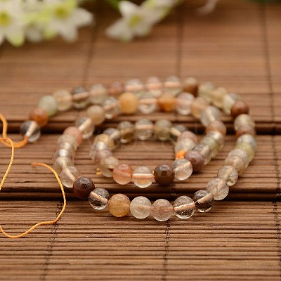Natural Rutilated Quartz Round Bead Strands G-N0078-6mm-12-1