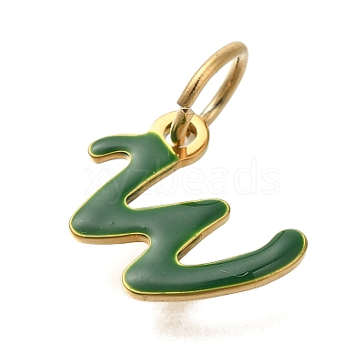 Ion Plating(IP) 304 Stainless Steel Enamel Alphabet Charms STAS-F308-02G-W-1