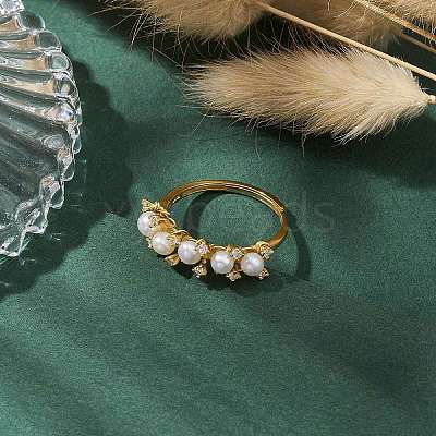 Round Natural Pearl Adjustable Rings RJEW-P113-04G-1