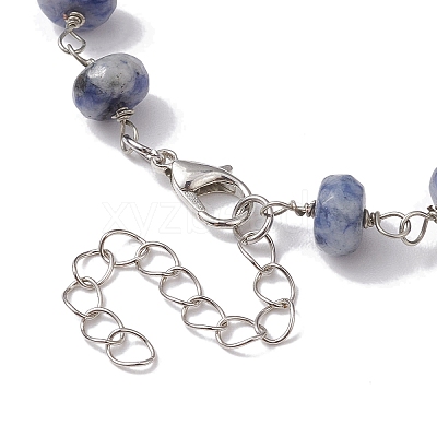Natural Blue Spot Jasper Rondelle Beads Link Bracelets for Women BJEW-JB10262-03-1