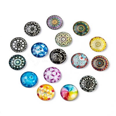 Mosaic Printed Glass Half Round/Dome Cabochons GGLA-N004-16mm-G-1