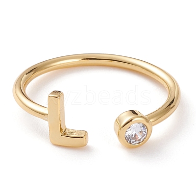 Brass Micro Pave Clear Cubic Zirconia Cuff Rings RJEW-J074-01G-L-1