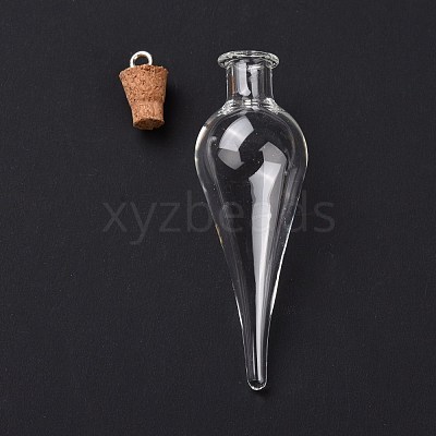 Teardrop Glass Cork Bottle Big Pendants AJEW-A041-01C-1