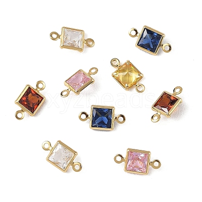 SHEGRACE Brass Pave Cubic Zirconia Square Connector Charms XGRQ2O980-440G-1