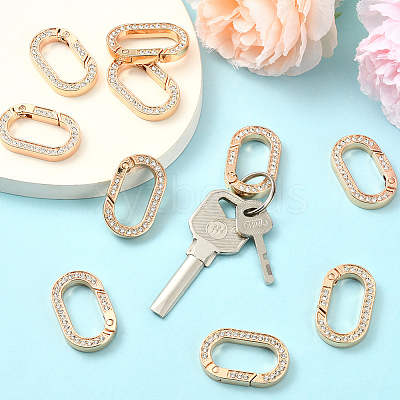 10Pcs Zinc Alloy Crystal Rhinestone Spring Gate Rings FIND-SC0019-51A-1