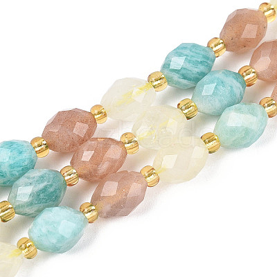 Natural Lemon Quartz & Flower Amazonite & Sunstone Beads Strands G-N358-04A-08-1