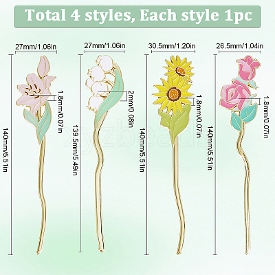 4Pcs 4 Styles Alloy Enamel Bookmarks AJEW-SC0002-91-1