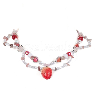 Resin Strawberry Pendant Necklace NJEW-JN04481-01-1