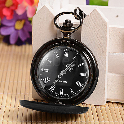 Openable Flat Round Alloy Pendant Pocket Watches WACH-D046-1
