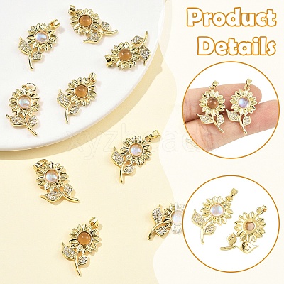 2Pcs 2 Colors Brass Micro Pave Cubic Zirconia with Resin Pendants KK-YW0004-47-1