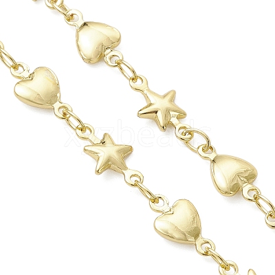 Brass Star Heart Link Chain Bracelet Making AJEW-JB01437-1