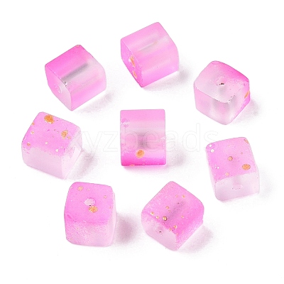Frosted Glass Beads with Golden Glitter Powder DGLA-NH001-8mm-01H-1