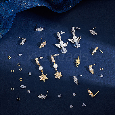 8 Pairs 2 Color Flower Shape Brass Cubic Zirconia Stud Earring Findings KK-CN0003-21-1