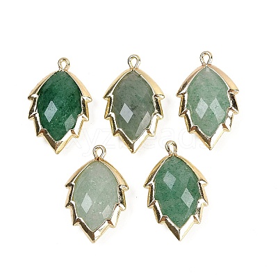 Natural Green Strawberry Quartz Faceted Leaf Pendants G-I375-04G-15-1