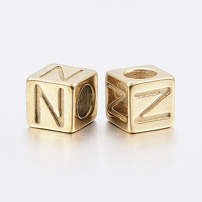 304 Stainless Steel Large Hole Letter European Beads STAS-H428-01G-N-1