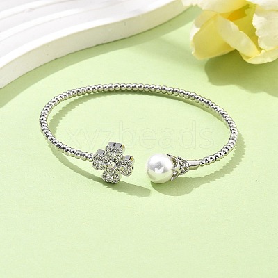 Heart Clover Brass Micro Pave Cubic Zirconia Cuff Bangles & Rings Sets for Women SJEW-R002-02P-02-1