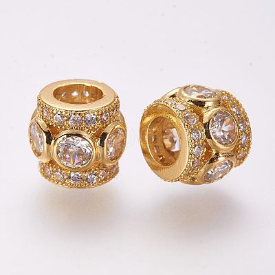 Brass Micro Pave Cubic Zirconia European Beads ZIRC-G091-25G-01-1