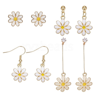 4 Pairs 4 Styles Flower Alloy Enamel Dangle Earrings for Women EJEW-AN0004-52-1