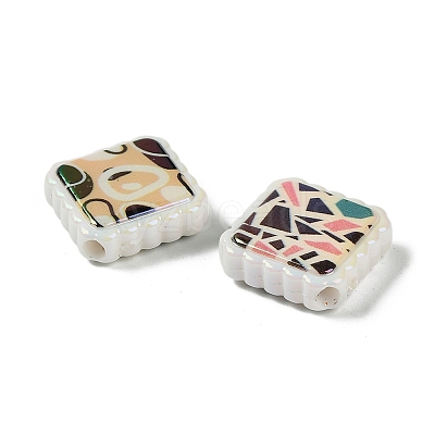Rainbow Iridescent Printed Opaque Acrylic Beads OACR-D316-01C-01-1