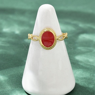 Oval 304 Stainless Steel Enamel Cuff Rings for Women RJEW-G355-01G-02-1
