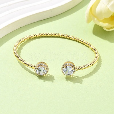 Round Brass Micro Pave Cubic Zirconia Cuff Bangles & Rings Sets for Women SJEW-R002-01G-02-1