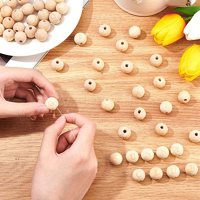 52 Pcs 26 Styles Unfinished Natural Wood European Beads WOOD-SC0001-32-1