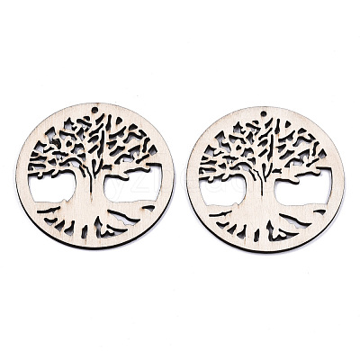 Undyed Natural Wooden Big Pendants WOOD-N007-025-1