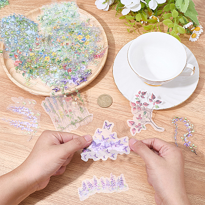 120Pcs 6 Styles Flower PET Decorative Stickers DIY-SP0006-78-1