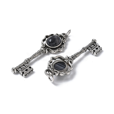 Key Brass Natural Black Agate Big Pendants KK-D361-01AS-20-1