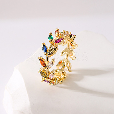 Brass Micro Pave Colorful Cubic Zirconia Adjustable Cuff Rings for Women FS-WG1389A-01-1