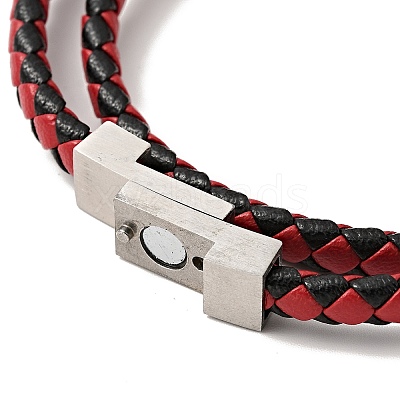 Microfiber Leather Braided Double Loops Wrap Bracelet with 304 Stainless Steel Magnetic Clasp for Men Women BJEW-C021-08-P-1